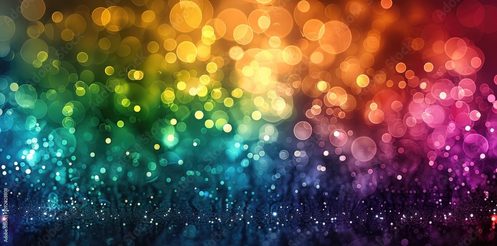 Poster a vibrant, multicolored background filled with shimmering bokeh lights, creating a festive and energ