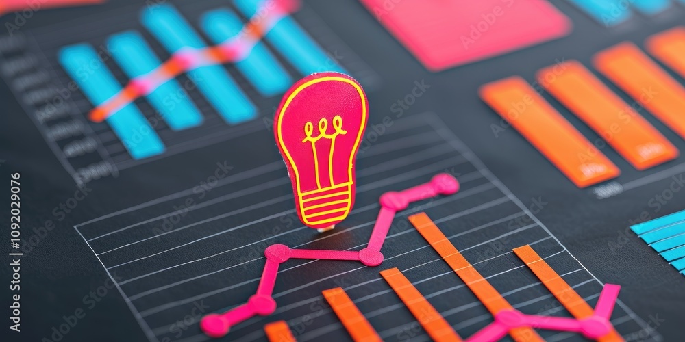 Poster a vibrant light bulb icon shines above colorful graphs, symbolizing innovation and data analysis in 