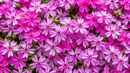 Fototapeta premium Close up background of moss pink or creeping phlox flowers from a top view, moss pink, creeping phlox, phlox subulata, background