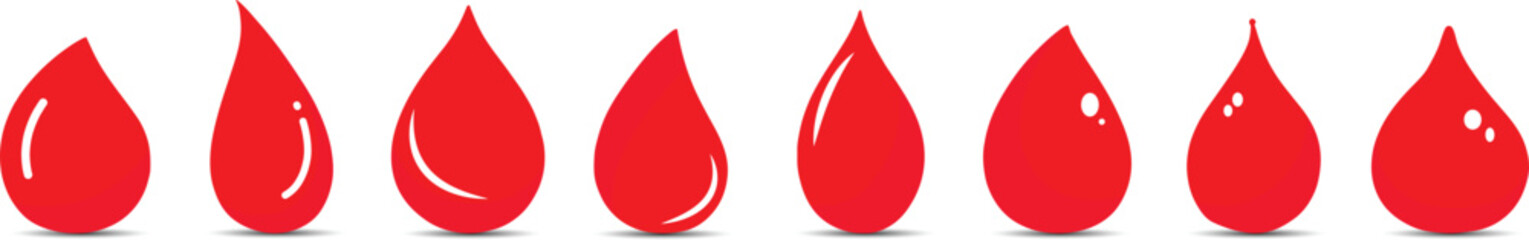 Obraz premium Set of blood drop icons. Red blood droplet vector icon isolated on white background use for medical apps and websites. Blood donation concept. 
