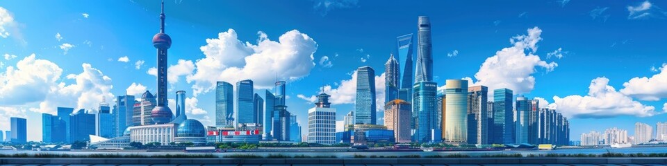 Naklejka premium Shanghai Skyline with Towering Buildings