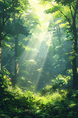 Lush greenery and dappled sunlight in an enchanted forest, creating a calming and picturesque smartphone wallpaper, made with generative ai