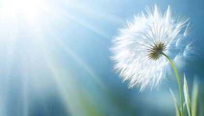 White Dandelion Flower in Sunlight, Nature, Spring, Bloom, Beauty,  Botanical, Macro,  Soft Focus,  Abstract Background,  Garden,  Delicate,  Floral Design