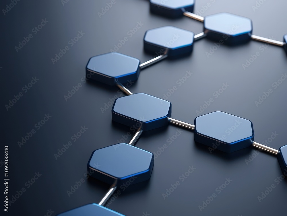 Poster a close-up view of interconnected blue hexagonal shapes on a dark surface, representing a structural