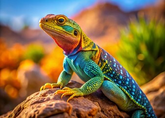 Fototapeta premium Captivating Eastern Collard Lizard in Natural Habitat Showcasing Brilliant Colors and Unique Patterns in a Stunning Outdoor Setting with Rule of Thirds Composition for Nature Enthusiasts