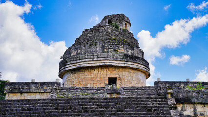 Close up of the El Caracol, a Maya observatory tower,906 AD with a spiral staircase used likely for...