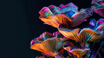 Colorful generative ai collage of bright glossy mushrooms in night magical woods
