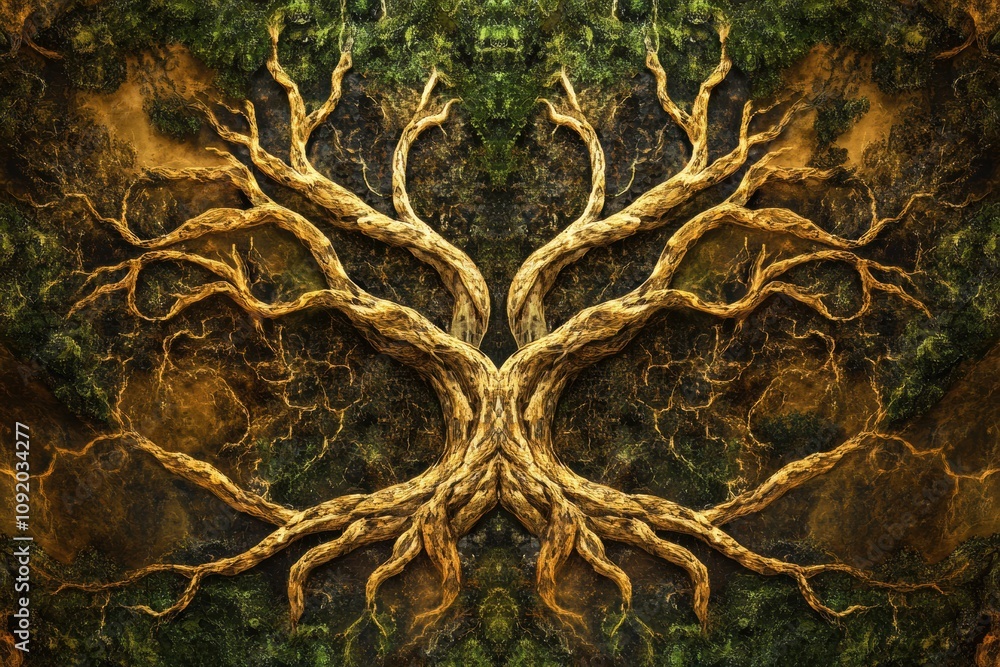 Aufkleber An abstract tree of life showcases intricate branches and roots, symbolizing growth and interconnection within nature's ecosystem. Generative AI