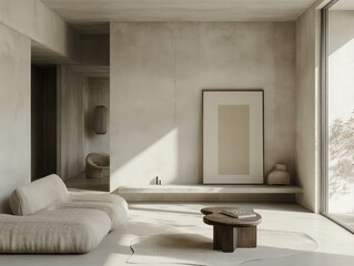 Fototapeta premium Minimalist Living Room Design With Neutral Tones And Organic Shapes
