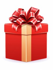 Obraz premium Bright red gift box with a decorative bow