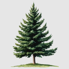 Fototapeta premium Lush Evergreen Tree Isolated on a Plain Background Showcasing Detailed Natural Green Foliage Perfect for Nature and Landscape Illustrations