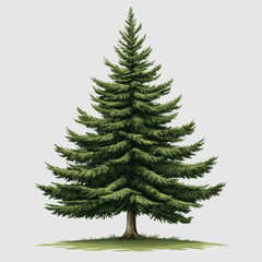 Obraz premium Lush Evergreen Pine Tree with Dense Foliage and Strong Trunk Set Against a Neutral Background for Nature and Outdoor Themed Designs