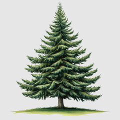 Fototapeta premium Detailed and Lush Green Pine Tree Illustration on a Plain Background, Perfect for Nature Themes, Environmental Projects, and Outdoor Designs