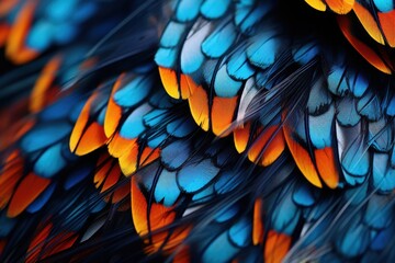 Obraz premium Vivid Blue And Orange Bird Feathers Close Up