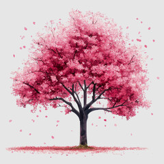 Obraz premium Beautiful Pink Blossom Tree with Petals Falling in a Serene Environment for Artistic and Nature-Inspired Design Projects
