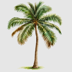 Lush Green Palm Tree Standing Tall with Vibrant Leaves and Textured Bark, Capturing Tropical Vibes in a Stunning and Captivating Illustration