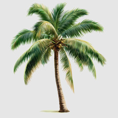Fototapeta premium Lush Green Palm Tree Isolated on Light Gray Background Perfect for Tropical Designs and Beach-Themed Projects Representing Relaxation and Exotic Vibes