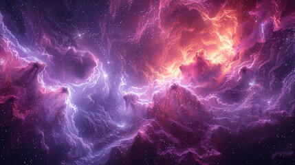 Naklejka premium Cosmic Nebula Purple and Orange Hues Swirling Stars