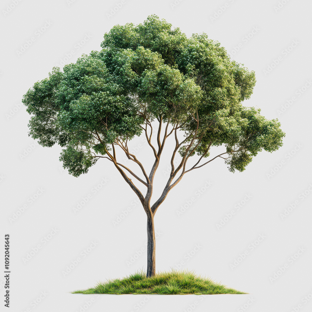 Poster beautiful lush green tree with dense foliage and twisting branches isolated on a minimalistic backgr