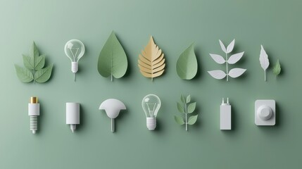 Explore paper cut style icons representing green technology standards with nature-inspired elements for sustainable design
