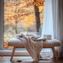 Bedroom bench isolated on autumn background