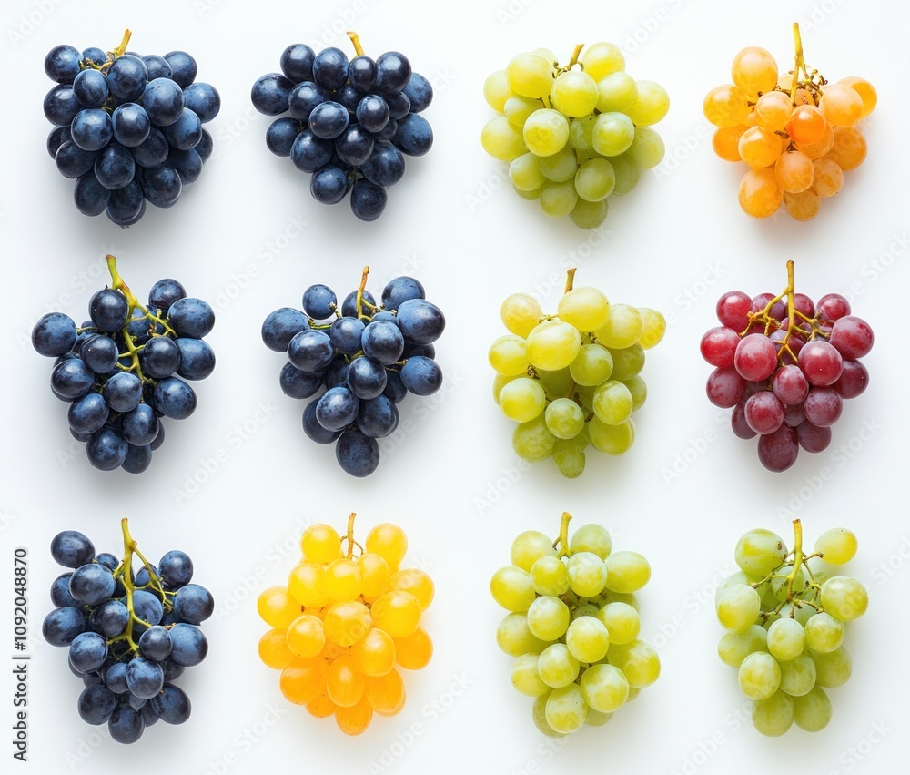 Poster a colorful assortment of grapes arranged in a grid pattern.