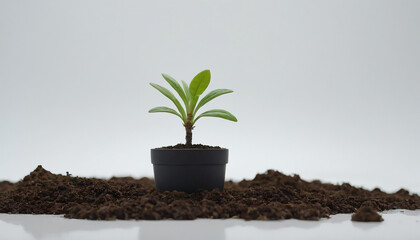 Fresh Green Plant Growing in a Small Pot Surrounded by Soil