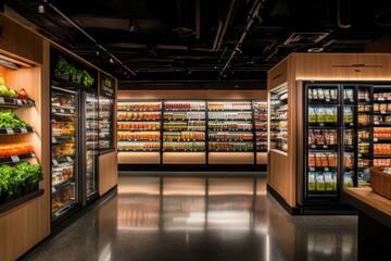 Modern Grocery Store Aisle with Neatly Arranged Products