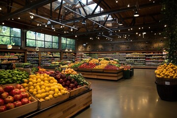 Modern Grocery Store Interior with Fresh Produce Display