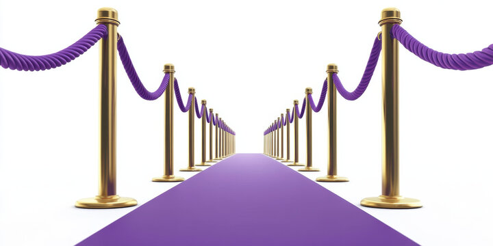 glamorous red carpet event featuring purple ropes and golden stanchions, creating elegant atmosphere