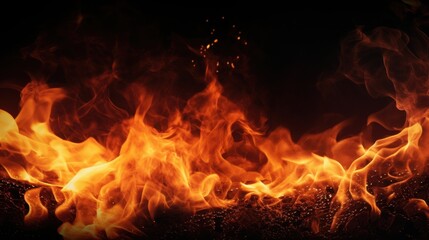 Fototapeta premium Fiery Orange Flames Burning Brightly Against Dark Background