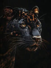 Obraz premium Majestic black panther portrait in darkness.