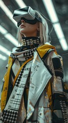 Step into a virtual reality realm where a dystopian fashion runway unfolds at eye level Explore avant-garde designs featuring distressed fabrics