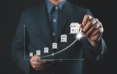 Franchise concept. Expansion Strategy Visualization and Franchise Business Growth. Entrepreneur...