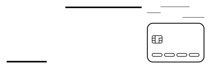 Credit card with chip and four dotted spaces, accompanied by horizontal lines indicating motion. Ideal for finance, technology, e-commerce, banking, transactions, security and speed. Line metaphor