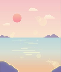 New year sea sunrise landscape illustration