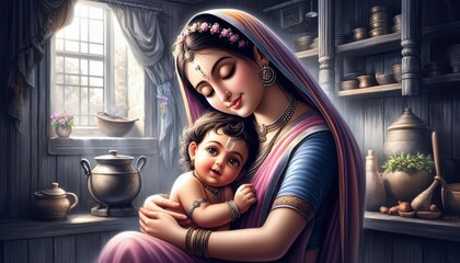 Shree Krishna for Janmashtami, Makhan Chor, Bal Krishna, Cute, Krishna with Yashoda Maa