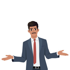 Obraz premium Young Businessman welcoming with open arms. Flat Vector Character Isolated