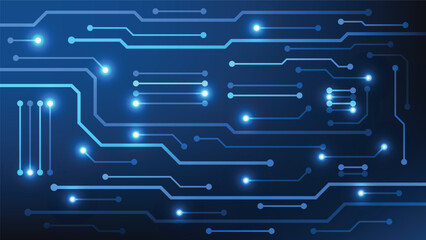 circuit board with glowing light on blue background © piggu