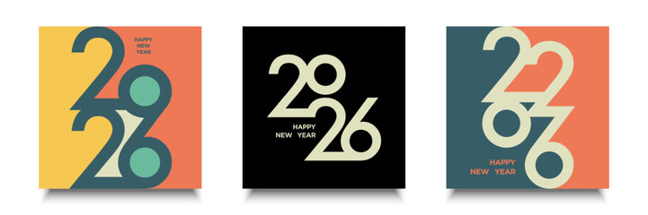 Set of 2026 Number Design. 2026 Happy New Year Text Design.