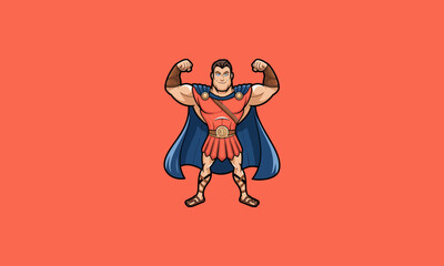 Fototapeta premium Strong warrior flexing muscles in heroic armor outfit