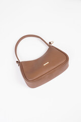 Women's luxury handbag, brown handbag purse, leather bag isolated on white background