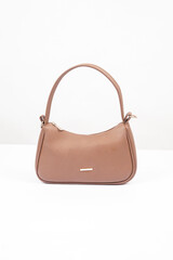 Women's luxury handbag, brown handbag purse, leather bag isolated on white background
