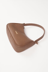 Women's luxury handbag, brown handbag purse, leather bag isolated on white background