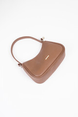 Women's luxury handbag, brown handbag purse, leather bag isolated on white background