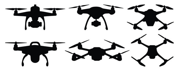 Set of drone silhouettes. isolated vector on white background.