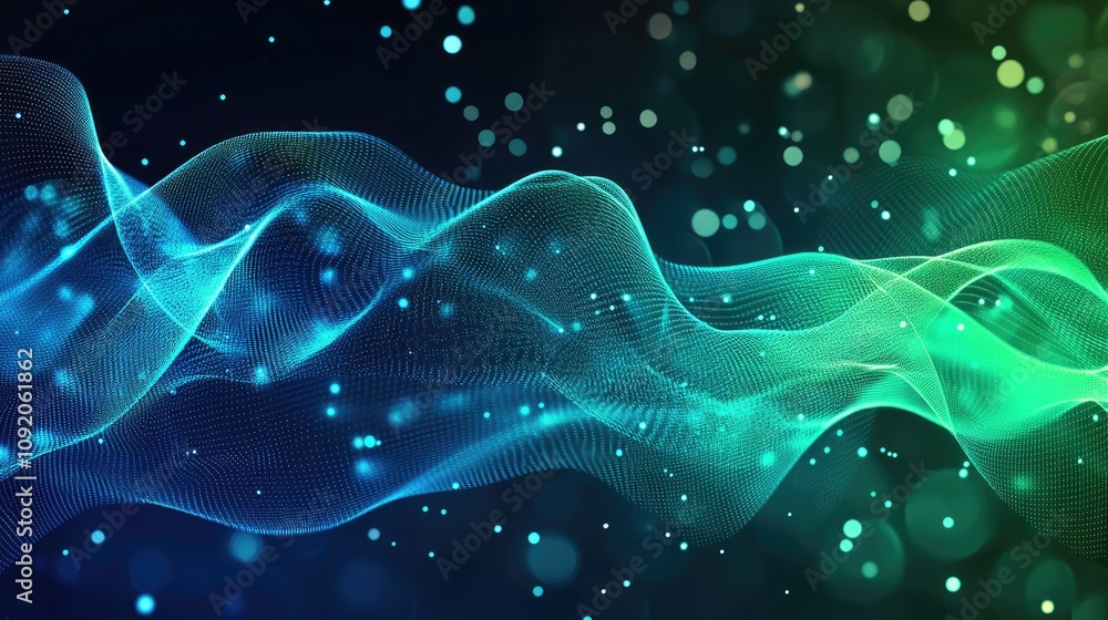 Poster a glowing futuristic neural network in blue and green, symbolizing advancements in ai and neuroscien