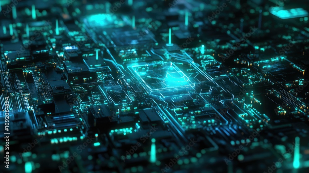 Poster a glowing futuristic neural network in blue and green, symbolizing advancements in ai and neuroscien