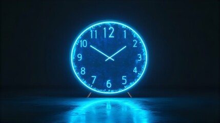 Glowing Neon Blue Clock Time Concept Background