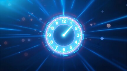 Futuristic Clock Time Speed Technology Digital Abstract Background Neon Glow Interface Data